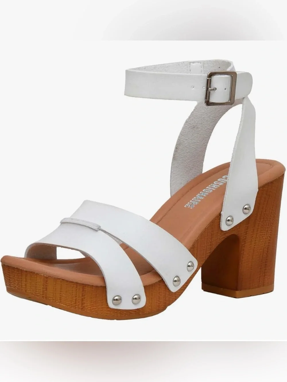 Cushionaire, Sandra, White Ankle-Strap Platform Sandal, size 8